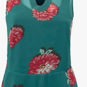 CAbi Teal and Red Floral Blouse